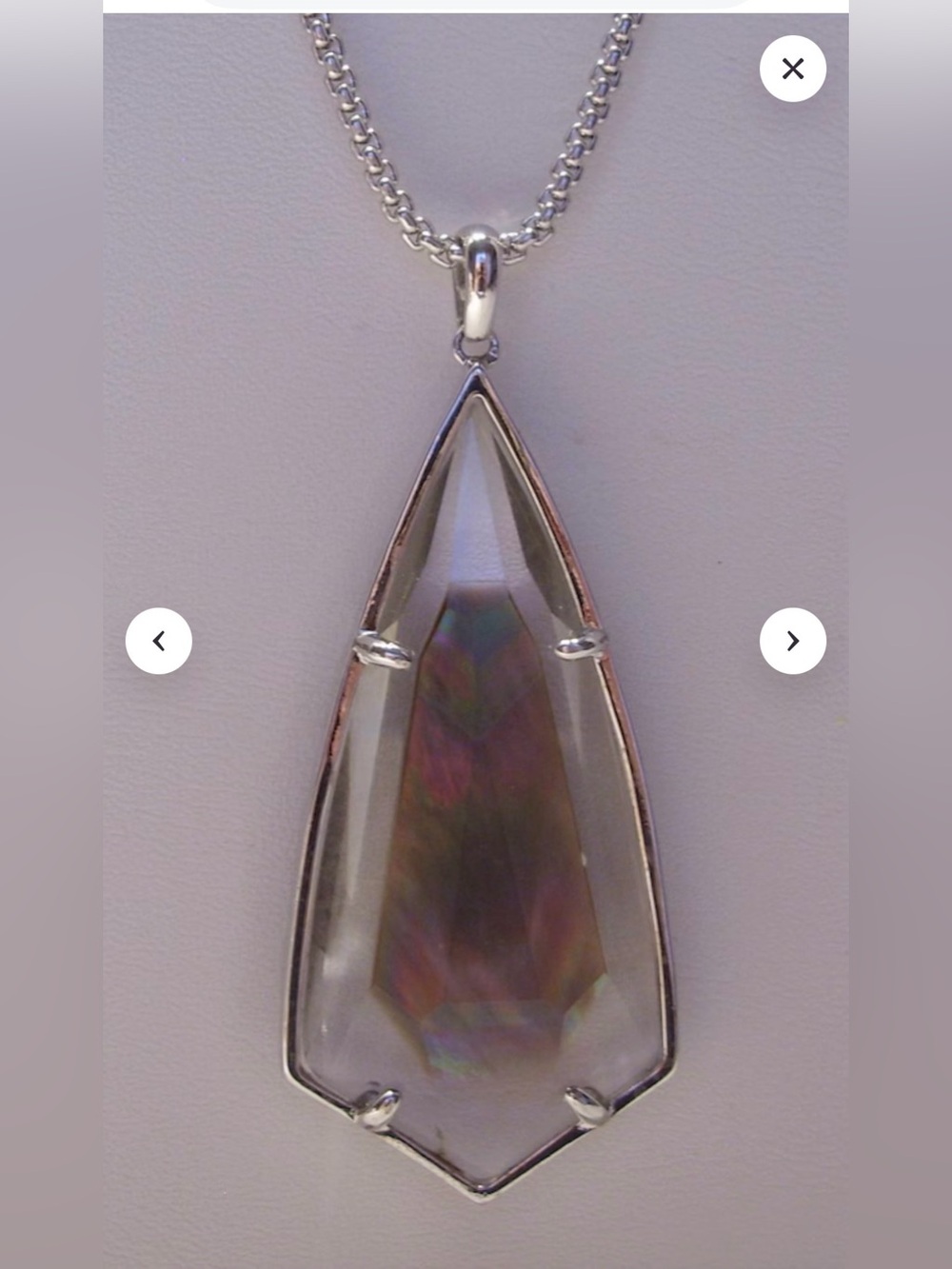 Kendra Scott Silver Teardrop Crystal Pendant Necklace - Clear Iridescent